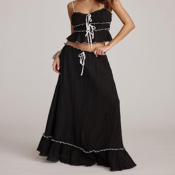 12th Tribe Dresses & Skirts - 12th Tribe Dahlia Black Maxi Skirt Elastic Waist Lined Sheer Light Weight